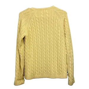 LL Bean Butter Yellow Cable Knit Cotton Button Up Cardigan Sweater Size SMALL thumbnail 4