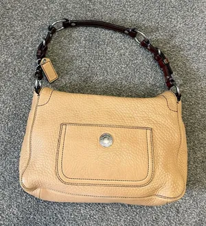 Y2K Vintage Coach Chelsea Pebble Leather Tan Turnlock Shoulder Bag 8A38 thumbnail 1
