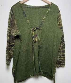 Women‎ Tie Front Goblincore Knit Cardigan Sweater Large Green Boho Gremlin thumbnail 1