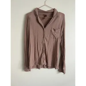 Skims Woman’s Pajama Top Size S Long Sleeve Button Up‎ Brown Ribbed Collared thumbnail 2