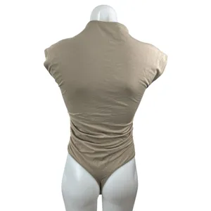 Abercrombie & Fitch Paloma Womens Gray Mock Neck Cap Sleeve Tight Bodysuit Top M thumbnail 3