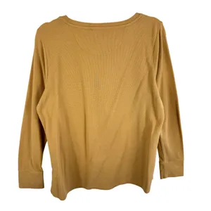 LL‎ Bean Womens XL Waffle Knit Henley Top Mustard Tan Cotton Thermal 517795 thumbnail 2