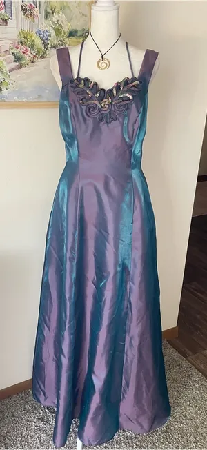 Maurices Vintage 90s Iridescent Purple Teal Two Tone Prom Gown Sequin Dress 7/8 thumbnail 1