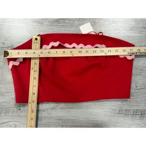 Idem Ditto Red Strapless Corset Top Pink Ric Rac Trim Zip Back Size L thumbnail 6
