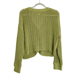 American Eagle Small Sage Green Open Knit Cropped Cardigan Sweater Distressed thumbnail 7
