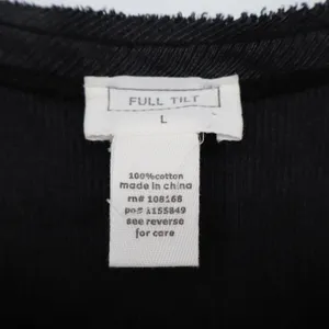Full Tilt Crop Top Womens L Black Cotton Ribbed Raw Edge Short Sleeve Scoop Neck thumbnail 3