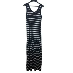 Karen By Karen Kane Black White Stripe Sleeveless Sequin Pocket Maxi Dress S thumbnail 5
