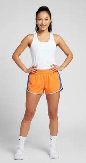 Nike Dri-FIT Womens Size Medium Running Shorts Orange‎ Blue Athletic Gym Workout thumbnail 1