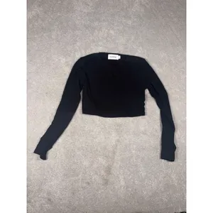 Talentless Womens Small Ribbed Knit Long Sleeve Cropped Tee Black Crew Neck thumbnail 3