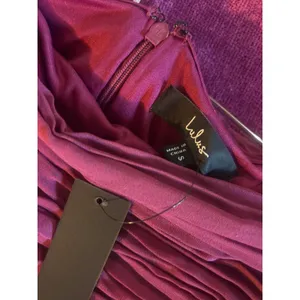 LULU'S Nellie Berry Pink Pleat Midi Dress NO SCARF Small S Strapless Drop Waist thumbnail 4