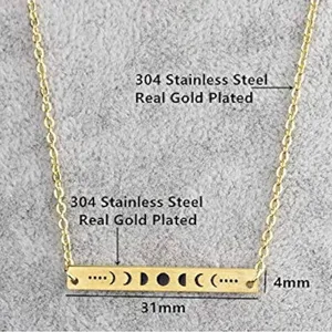 Boutique White Gold Plated‎ Celestial Necklace w/ Moon Phases Bar Pendant Necklace 16-18” thumbnail 3