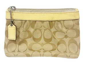 Coach Signature Canvas Wristlet Zip Pouch With Patent Leather‎ Trim Wallet thumbnail 1