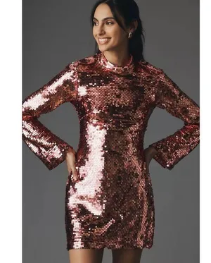 Anthropologie Maeve Long Sleeve Mock Neck Sequin Mini Dress thumbnail 2