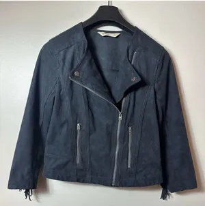 Hollister Black Faux Suede Fringe Moto Biker Jacket Size M thumbnail 1