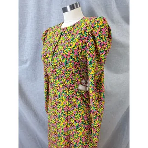 AFRM Yellow Floral Puff Sleeve Open Back Lattice‎ Detail Maxi Dress S thumbnail 5