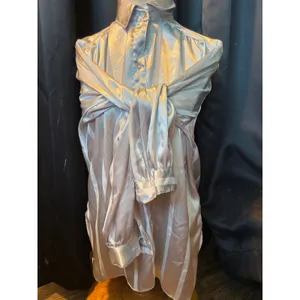 Vintage All Hours Silver Satin Striped‎ Button Down Blouse Long Sleeve Medium thumbnail 7