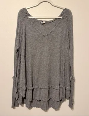 Free People Laguna Thermal Size Medium Gray Long Sleeve Top thumbnail 1