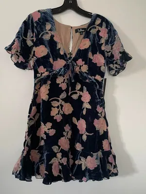 Lulus Floral Velvet Mini Dress Womens Small Blue Pink Romantic Coquette NWT thumbnail 1