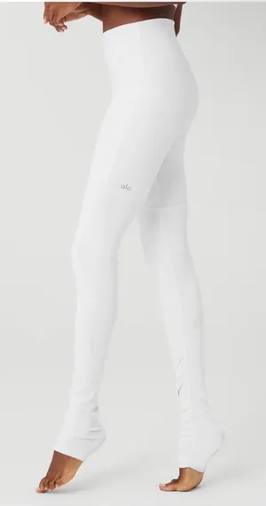 Alo High-Waist White Ribbed Leggings thumbnail 1