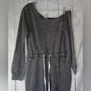 Lane 201 Faded Black Off The Shoulder comfy casual Jumpsuit with Drawstring thumbnail 2