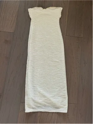 Women's Strapless Midi Dress, Size XS, White wave texture pattern thumbnail 6