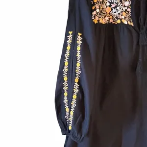 Madewell Embroidered Shift Dress Black Floral Pockets Boho Artisan SZ L #2615 thumbnail 5