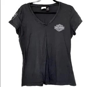 Harley-Davidson Motorcycles Distressed Black Short Sleeve V-Neck Tee Shirt thumbnail 1