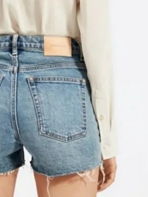 Everlane women’s The Cheeky Denim Short button fly in Worn -In Blue Size 31 NWT thumbnail 2