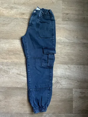 Free People Platoon Denim Cargo Joggers Washed Blue Sz XS thumbnail 7