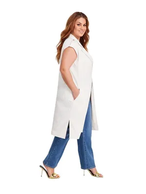 NWT Nina Parker Clasp-Front Duster Vest 323-B178W Winter Oat Off White 3X thumbnail 2
