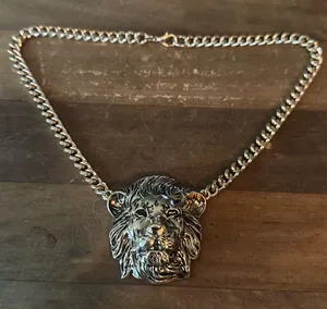 Chunky gold tone lions head necklace thumbnail 2