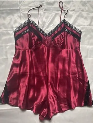 Vintage Victoria’s Secret Gold Label‎ Satin Romper Bodysuit Teddy Burgundy Lace thumbnail 1