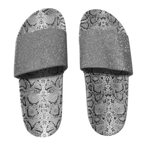 NWOB Rhinestone Snake Print Slides Gray Size 9 thumbnail 6
