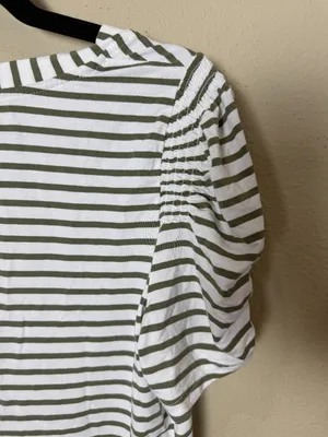 Modern Works Striped Puff Short Sleeve Top Shirt Blouse Size Medium thumbnail 6