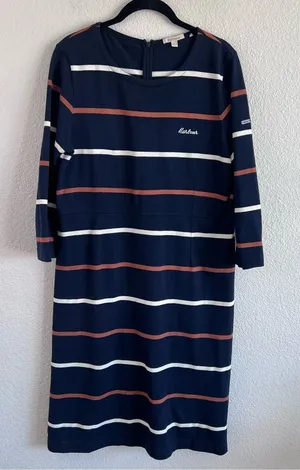 Barbour‎ Women's Oyster Stripe Cotton Knit Midi Dress Navy thumbnail 1