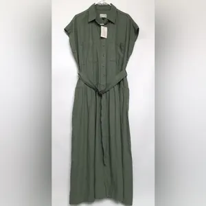 Universal Threads Green Button-Front MidiShirt Dress w/Belt Women’s Size XL Linen thumbnail 4