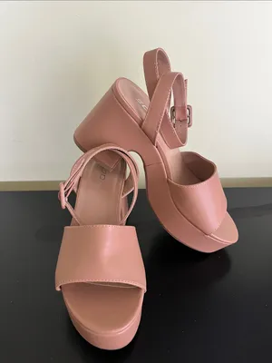 Soda Mylo nude-colored platform sandals featuring a chunky block heel thumbnail 9
