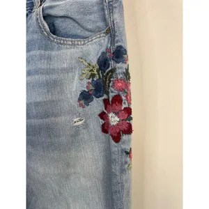 American Eagle Floral Embroidered Mom Jeans High Waist Frayed Hems 8 extra long thumbnail 4