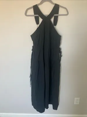Madewell $148 Poplin Halter Tiered Midi Dress Black Size 6 NL129 thumbnail 2