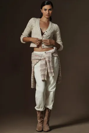 Anthropologie Pilcro micro cropped speckled cable knit cardigan sweater thumbnail 12