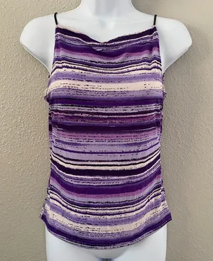 Vintage Y2K Purple Tank Large Artsy Bohemian‎ Summer Casual Beachy Boho Striped thumbnail 1