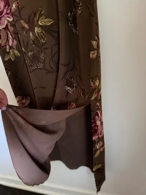Morell Maxie Floral Column Dress Brown Pink Silk 14 Ruffle Sleeveless Y2K Fairy thumbnail 5