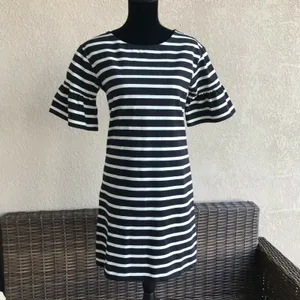J Crew Ruffled Bell Sleeve Shift Dress Black White Stripe NEW NWT Size XS thumbnail 5