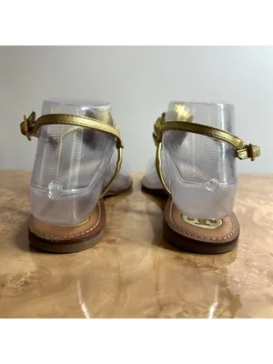 Tory Burch Gold Leather Pom Pom Thong Sandals Size 7.5M Metallic Leather thumbnail 7