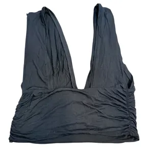 Natural Life NWT Womens Black Deep‎ V-Neck Ruched Crop Top Tank Medium TOP001711 thumbnail 6