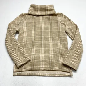 J. Crew Plaid Turtleneck Sweatshirt Womens Size M Tan‎ Glen Check Fleece thumbnail 2