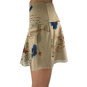 Tiger Mist Feyra Beige Low Waist Graphic Print Butterfly A Line Mini Skirt Sz L thumbnail 3