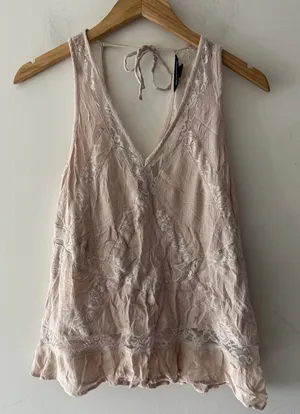 American Eagle‎ Pink Cream Floral Lace Babydoll Top thumbnail 1