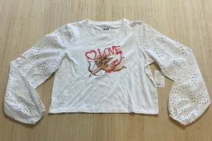 SO Cupid Cherub Angel White Top Eyelet Sleeves Juniors Small Brand New Love thumbnail 1