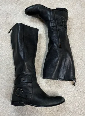 Enzo Angiolini Eavaletta Tall Black Leather Zip Riding Boots Size 9.5 *Flawed thumbnail 1
